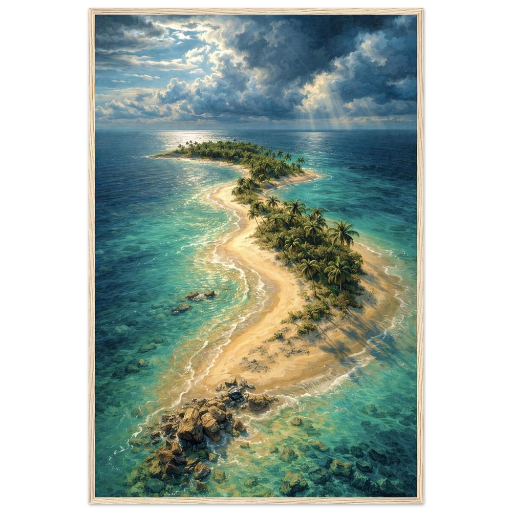 Tropical Island Aerial View Framed Poster, Turquoise Ocean Art