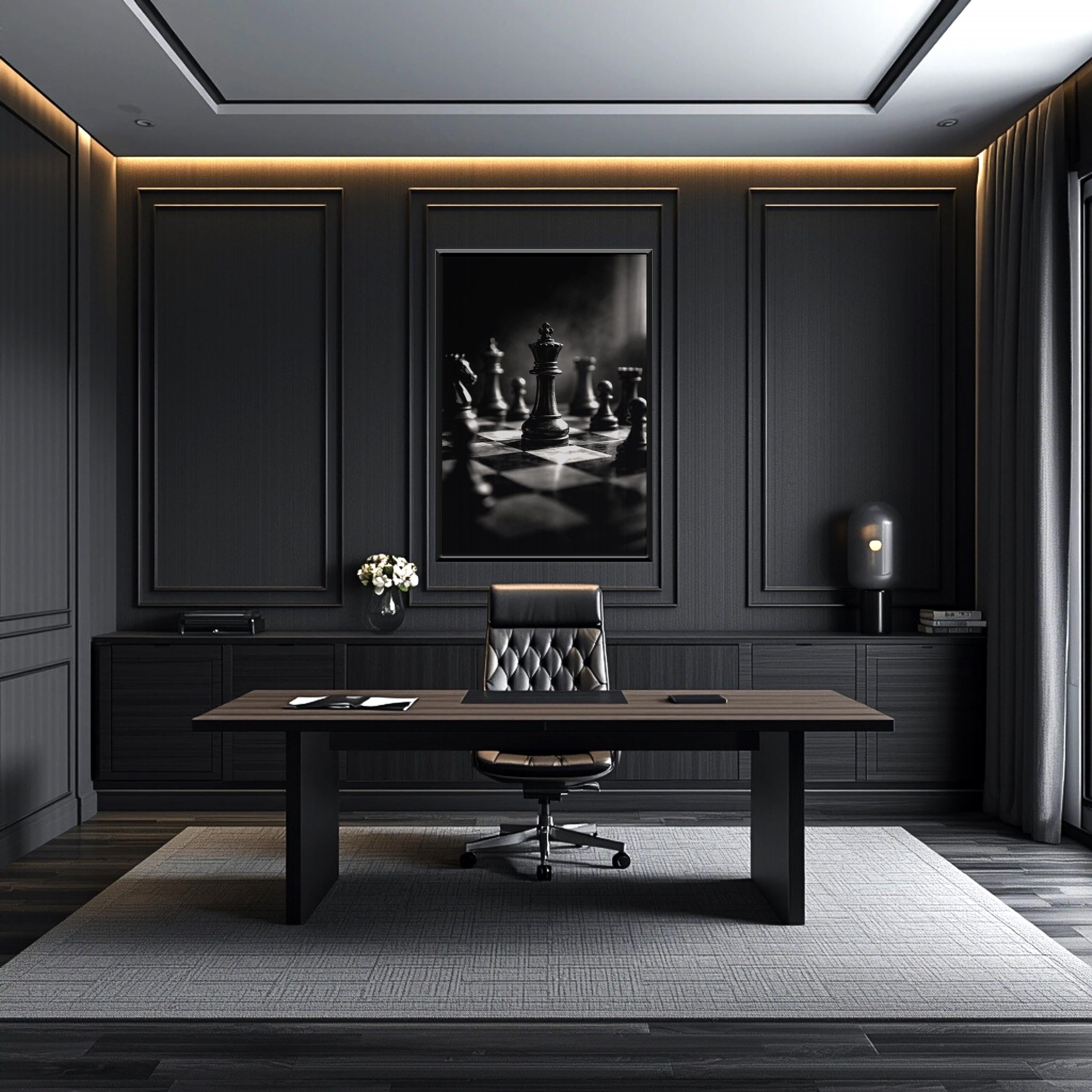 Satranç Tahtası Siyah Beyaz Sanat Baskısı | Modern Ofis Dekorasyonu