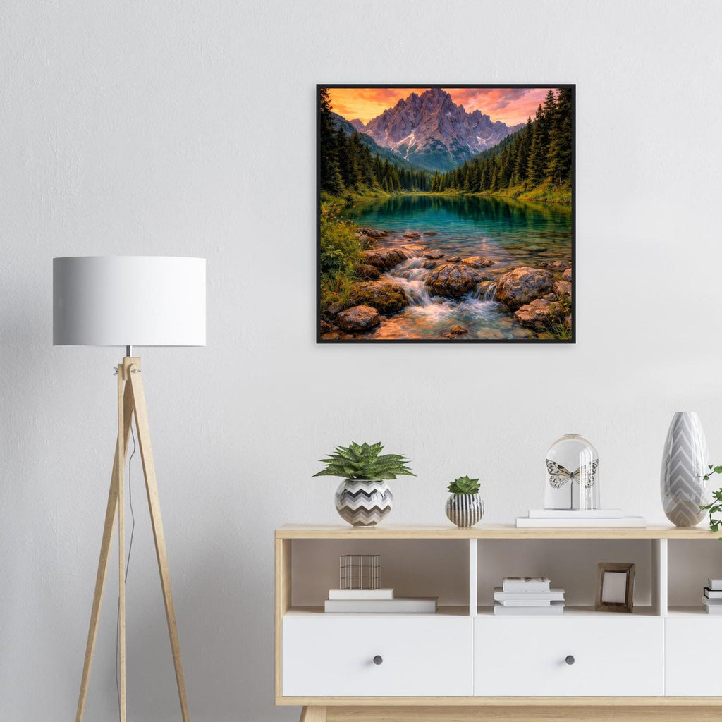 Canlı Dağ Gün Batımı Göl Çerçeveli Duvar Sanatı