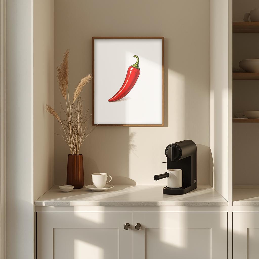 Ateşli Kırmızı Biber: Cesur ve Canlı Çerçeveli Poster – Dekorasyonunuza Renk Katın!