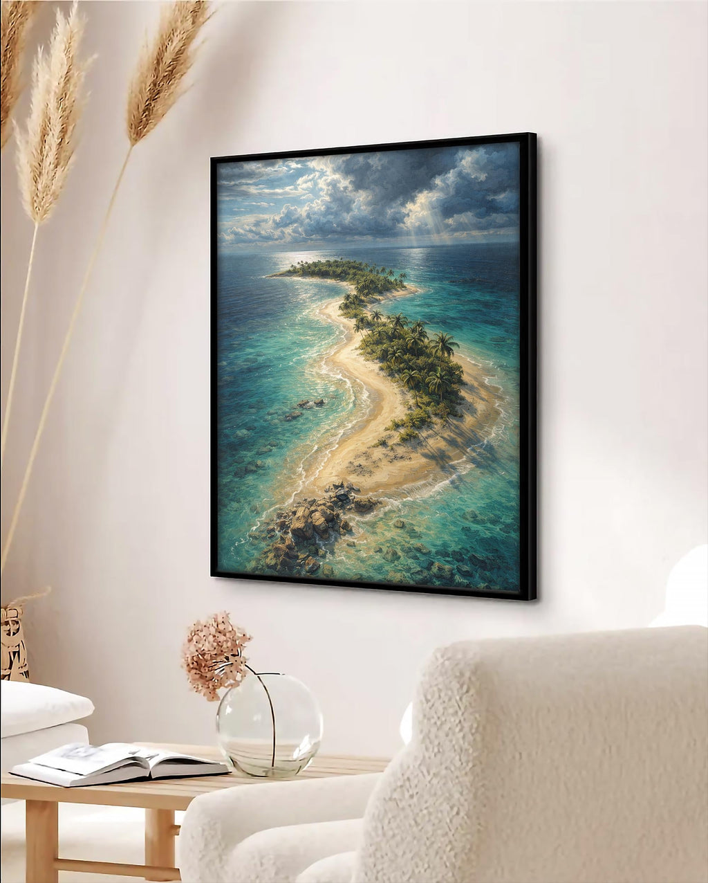 Tropical Island Aerial View Framed Poster, Turquoise Ocean Art