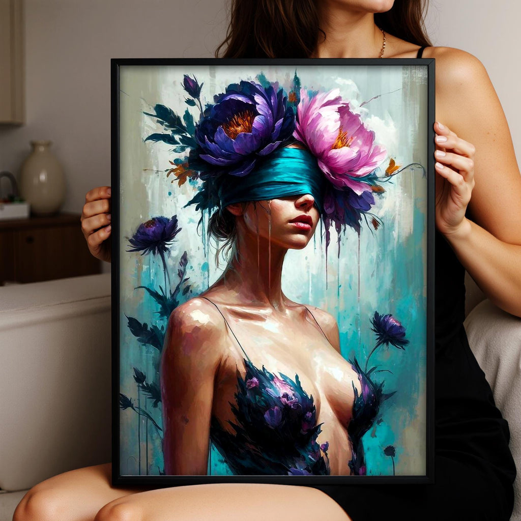 Çiçekli Soyut Kadın Duvar Sanatı | Modern Kadın Portresi Baskısı | Çağdaş Dikkat Çekici Dekorasyon