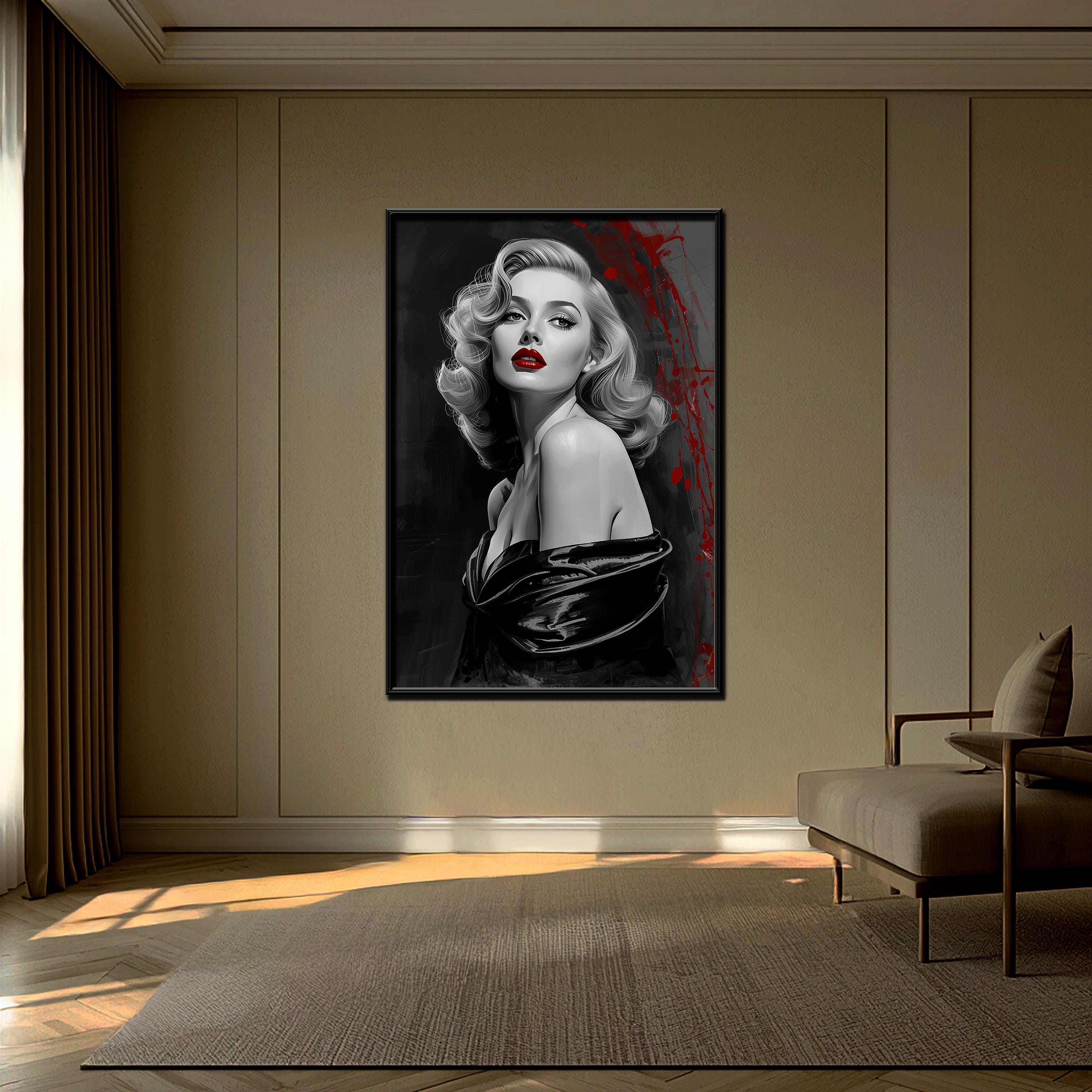 Vintage Hollywood Glamour Duvar Sanatı | Siyah Beyaz Noir Portre Baskısı, Zarif Kadınsı Dekorasyon