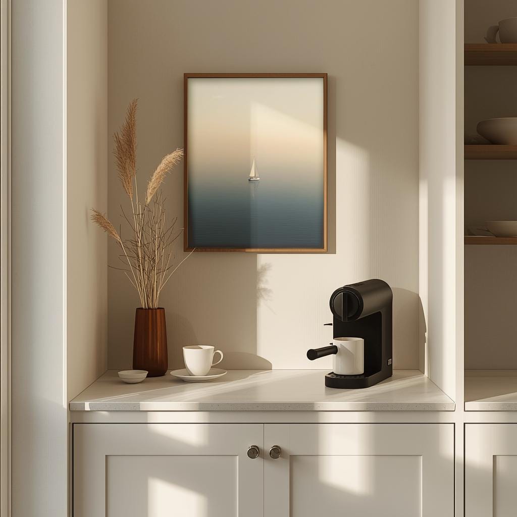 Minimalist Yelkenli Duvar Sanatı | Sakin Denizcilik Temalı Okyanus Baskısı, Modern Sahil Posteri