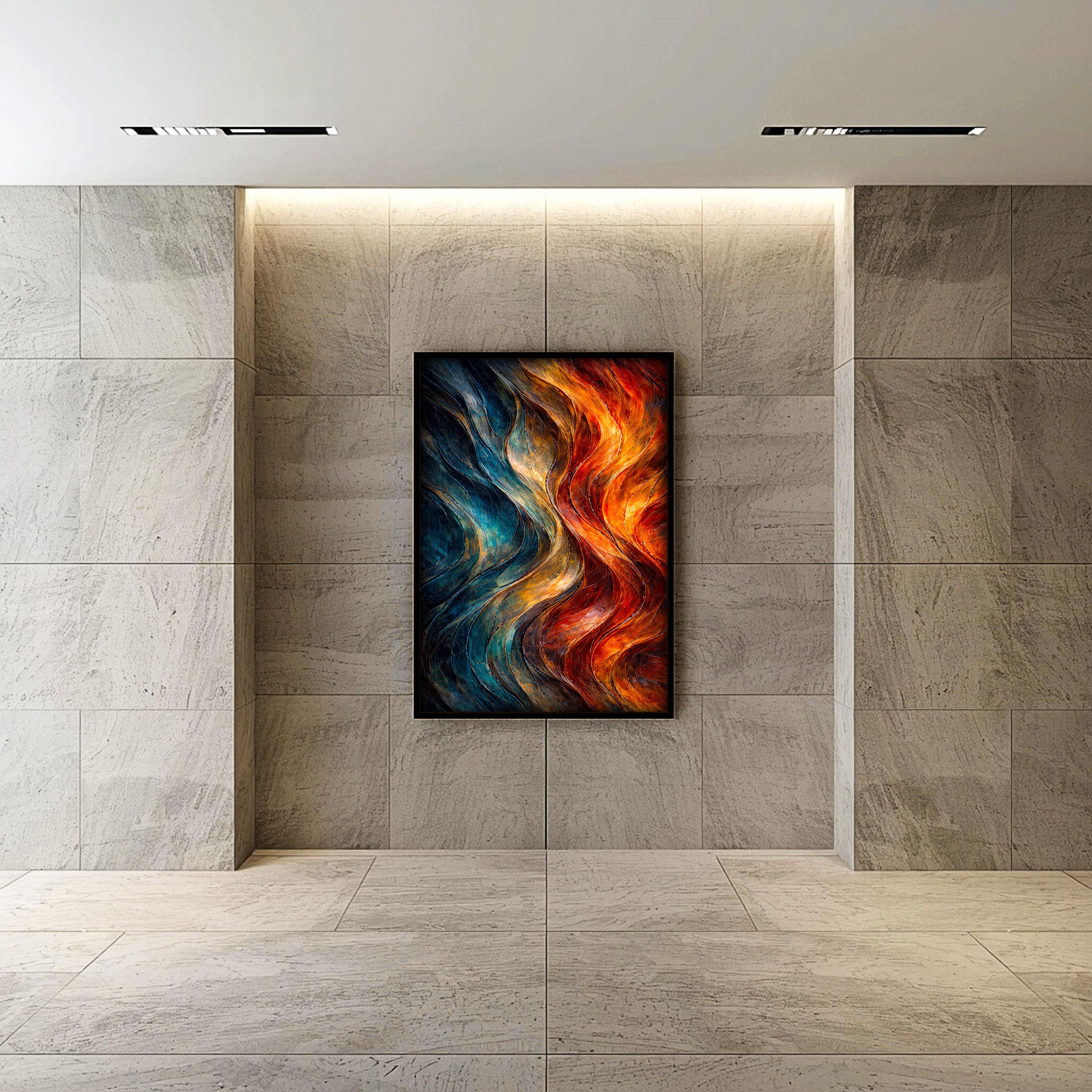 Modern Soyut Duvar Sanatı | Akıcı Dokulu Mavi ve Kırmızı Sanat Eseri