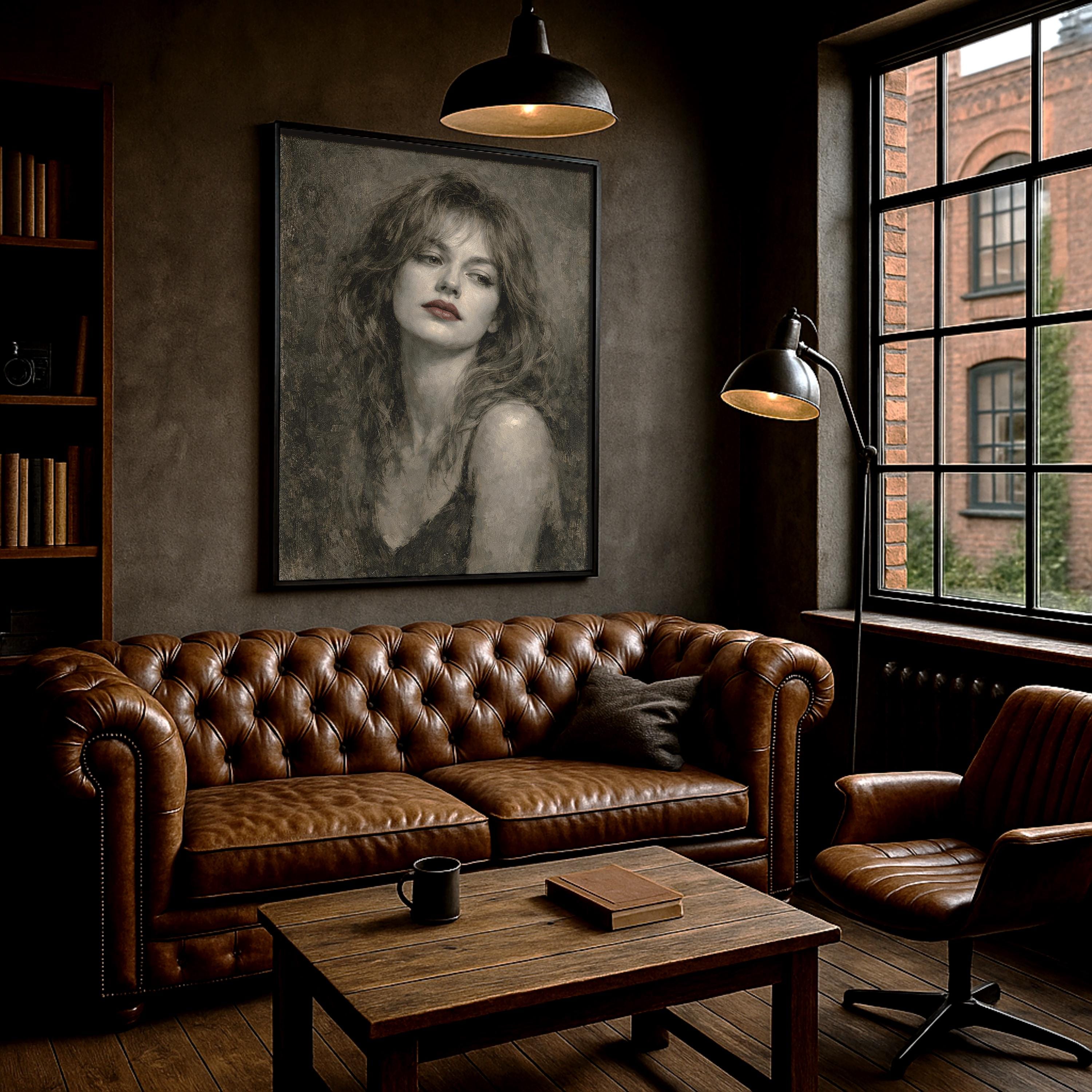 Noir Kadın Portresi Sanat Baskısı | Siyah Beyaz ve Kırmızı Vurgular